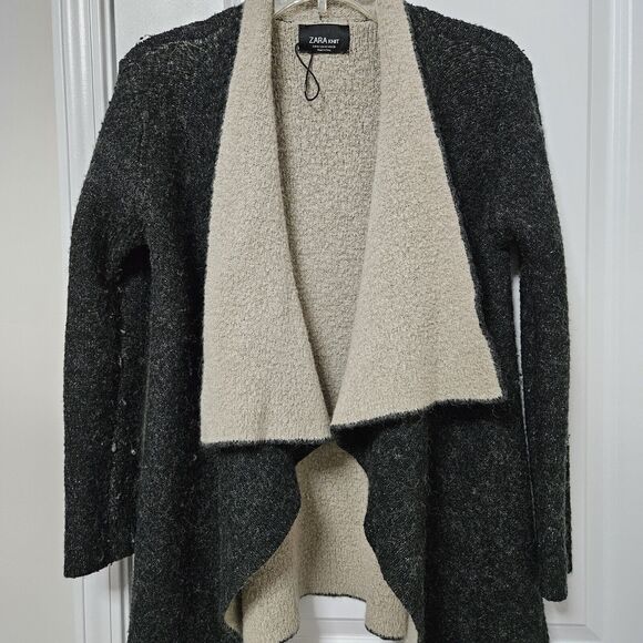 NWOT ZARA Open Front Cardigan Womens M Black Knit Wool Blend Drape Boho Sweater - Picture 4 of 10